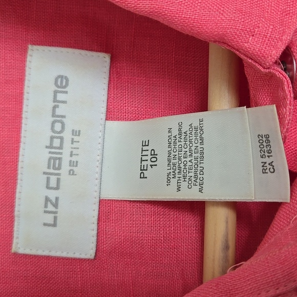 Liz Claiborne Bright Pink Button Down Shirt Casual 100% Linen Shirt - Picture 2 of 6